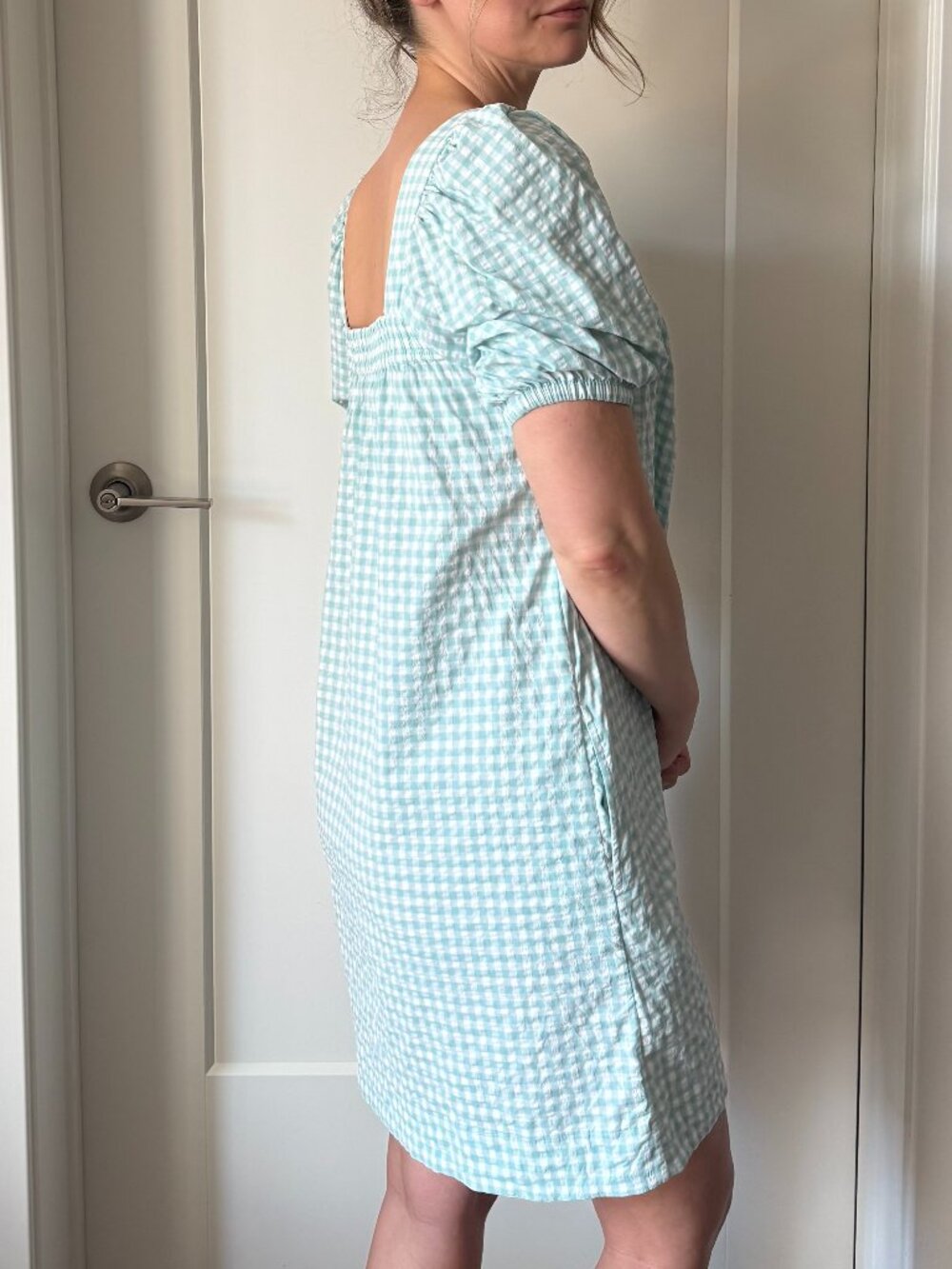 Vineyard Vines Gingham Square Neck Turquoise Seersucker Dress Size Small - Picture 3 of 9